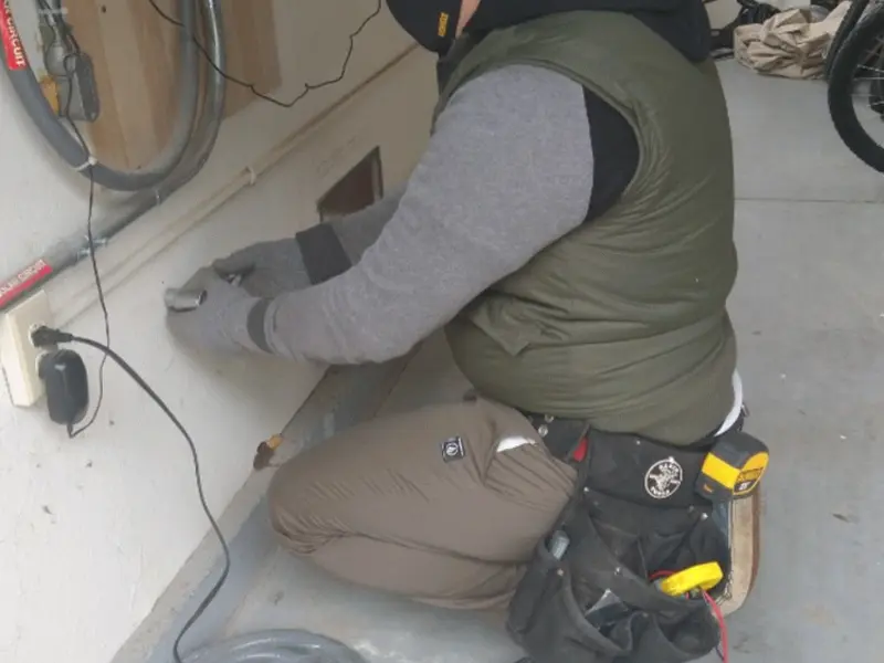 Electrician performing outlet wiring in a The Villages garage
